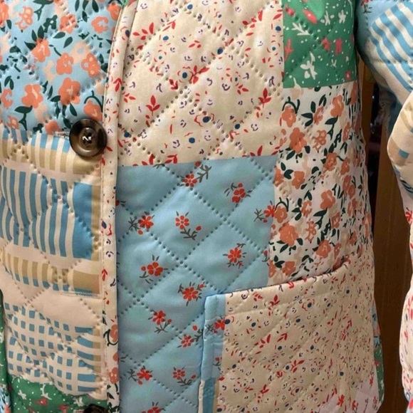 Cozy Floral Patchwork Print Open Front Quilted Jacket Coat - Picture 5 of 6